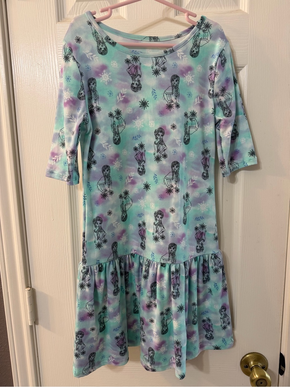 Disney Frozen 2 Elsa & Anna Print Ruffle Hem Girls Dress Size 7/8